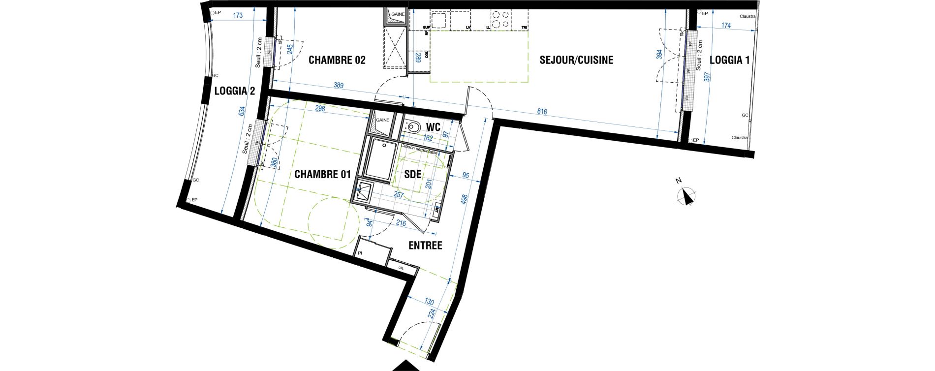Appartement T3 de 67,59 m2 &agrave; Bordeaux Saint-jean belcier