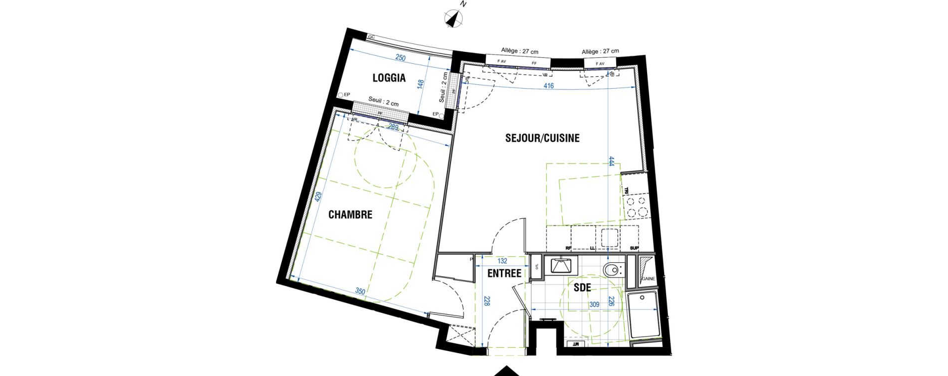 Appartement T2 de 45,81 m2 &agrave; Bordeaux Saint-jean belcier