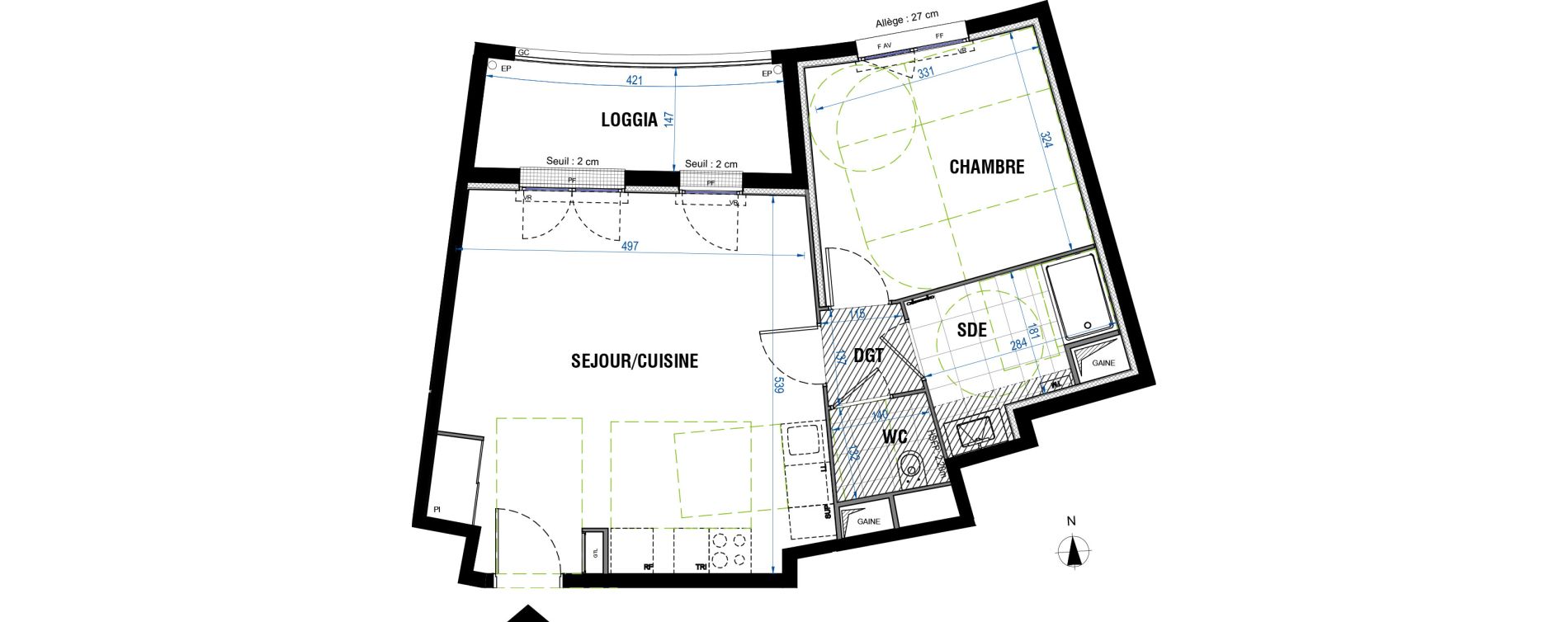 Appartement T2 de 49,24 m2 &agrave; Bordeaux Saint-jean belcier