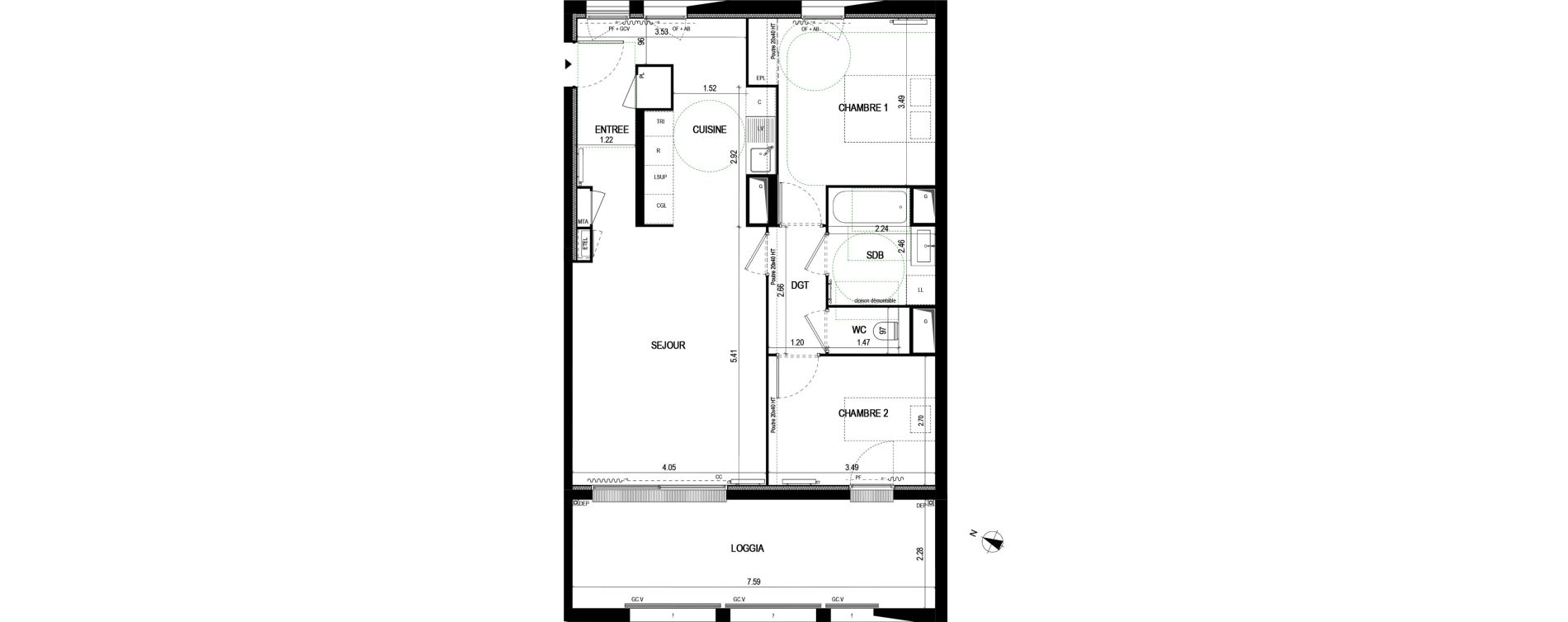 Appartement T3 de 69,40 m2 &agrave; Bordeaux Saint-jean belcier