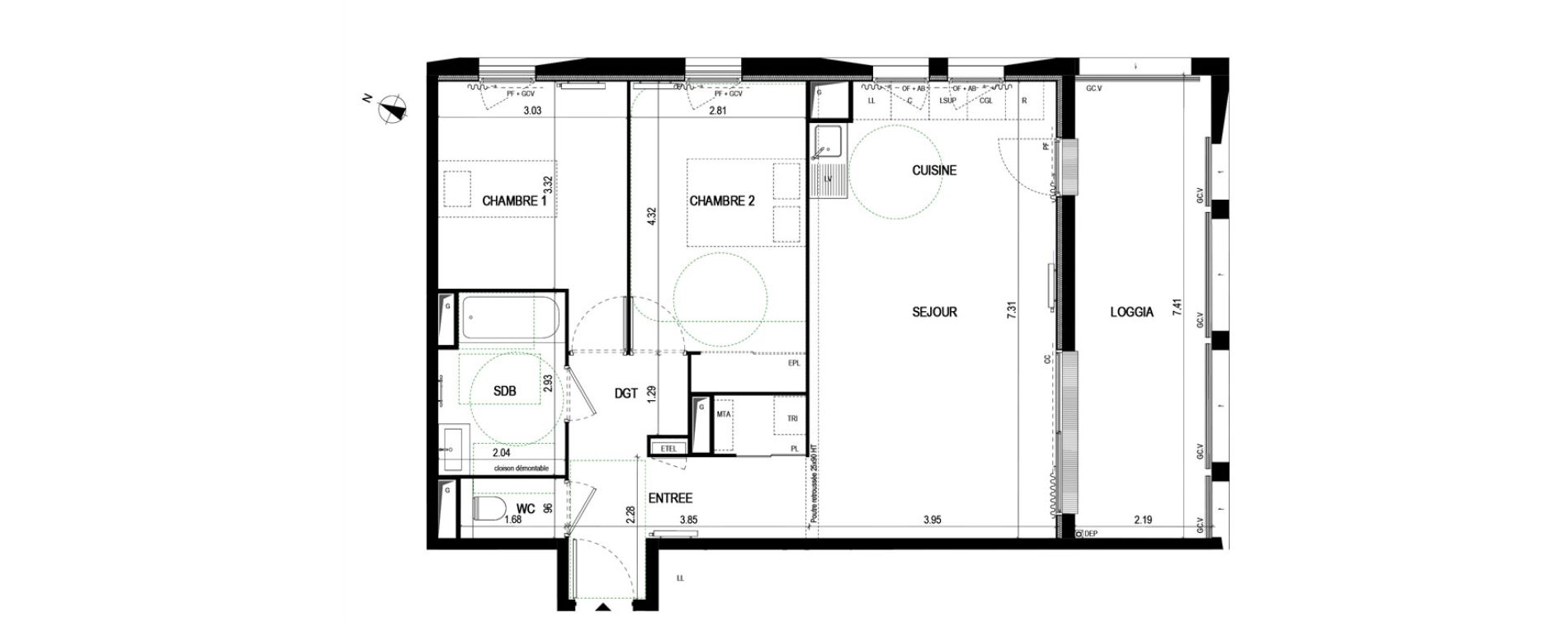 Appartement T3 de 70,10 m2 &agrave; Bordeaux Saint-jean belcier