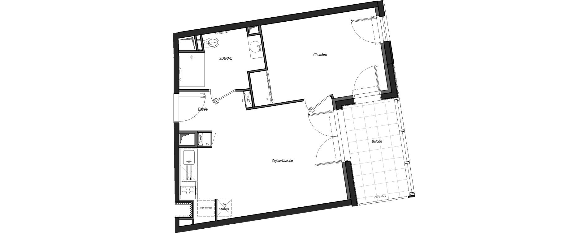 Appartement T2 de 39,29 m2 &agrave; Bordeaux Saint-jean belcier