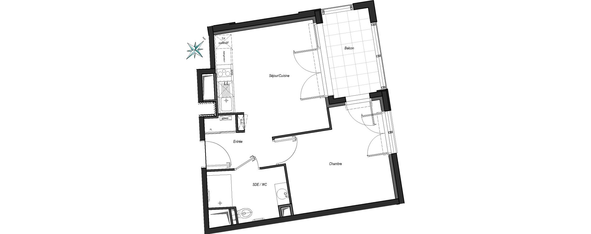 Appartement T2 de 36,35 m2 &agrave; Bordeaux Saint-jean belcier