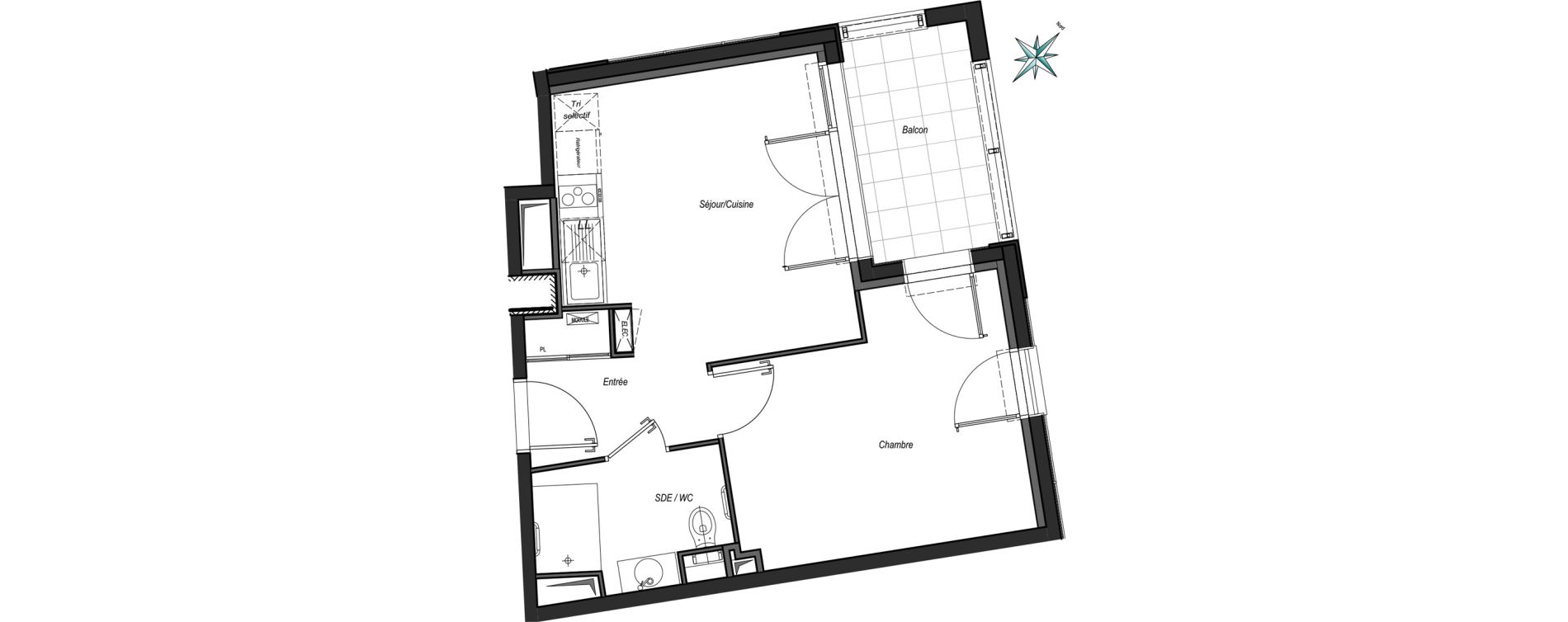 Appartement T2 de 35,62 m2 &agrave; Bordeaux Saint-jean belcier