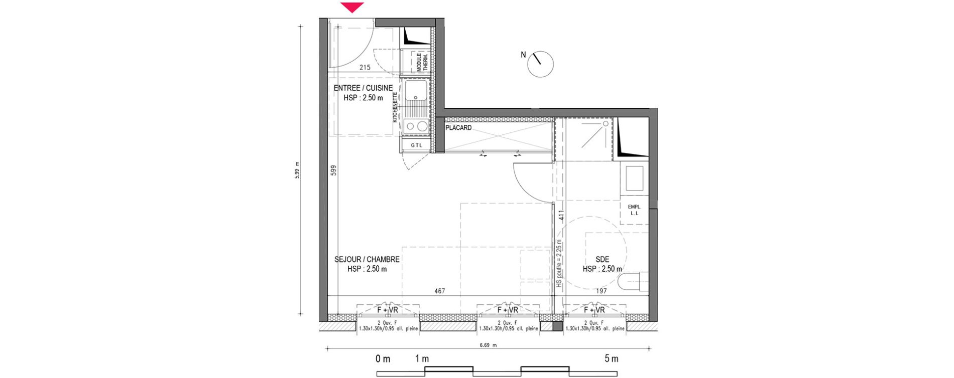 Appartement T1 de 29,70 m2 &agrave; Bordeaux Bastide