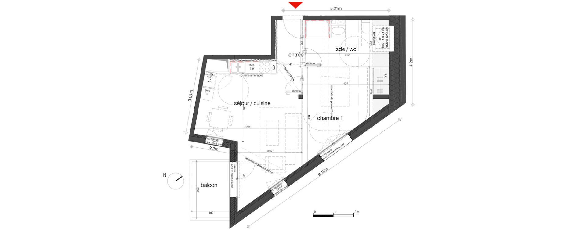 Appartement T2 de 48,70 m2 &agrave; Bordeaux Bastide