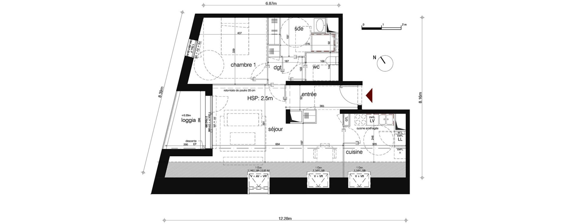 Appartement T2 de 56,60 m2 &agrave; Bordeaux Bastide