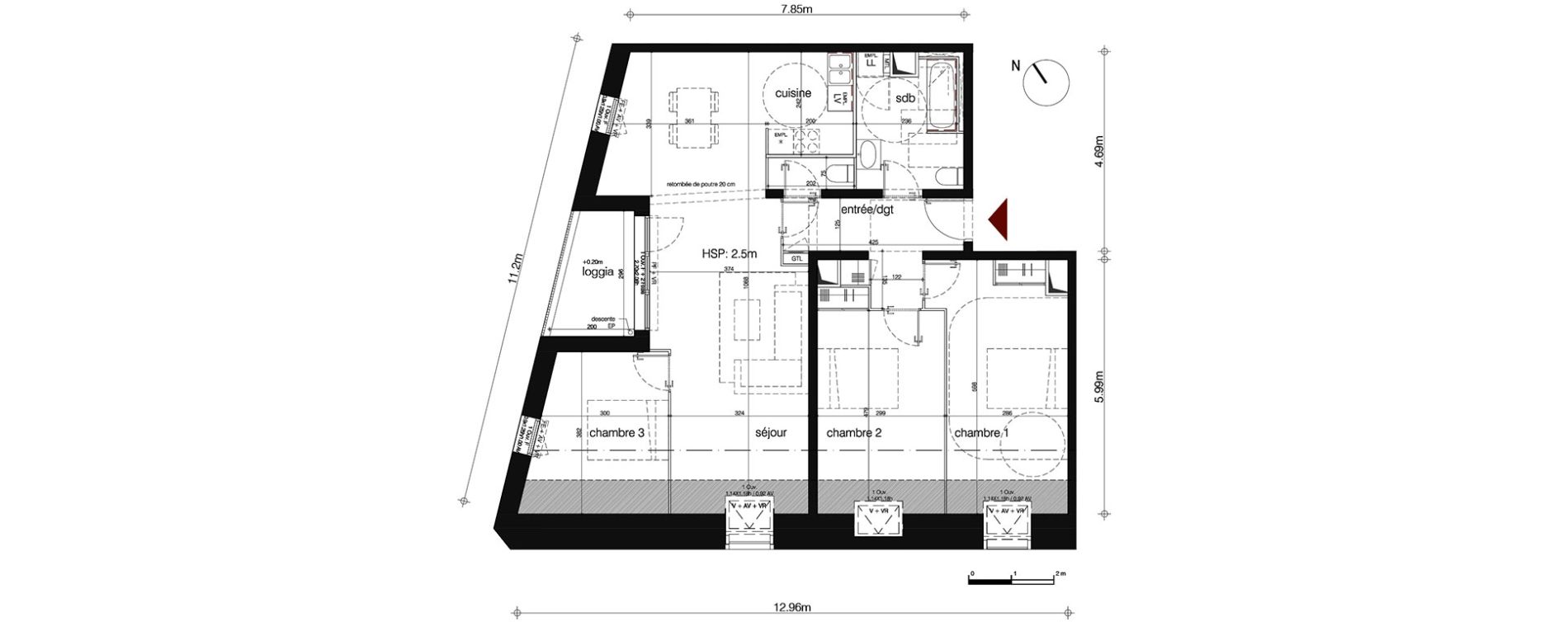 Appartement T4 de 92,30 m2 &agrave; Bordeaux Bastide