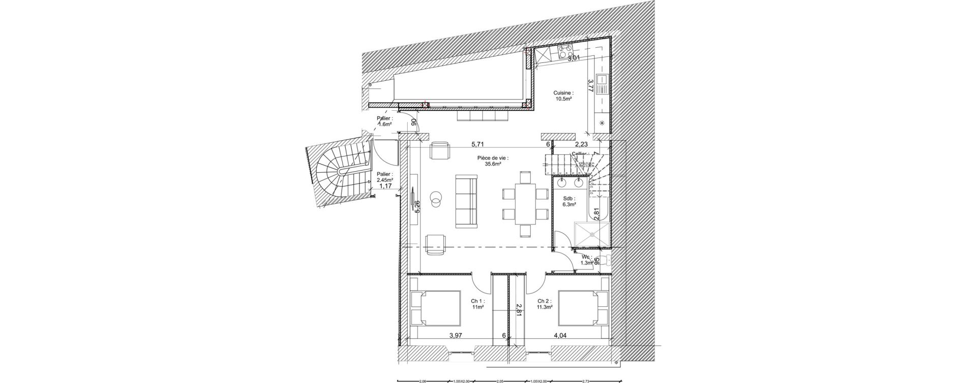 Duplex T4 de 93,80 m2 &agrave; Bordeaux Saint-bruno-saint-victor