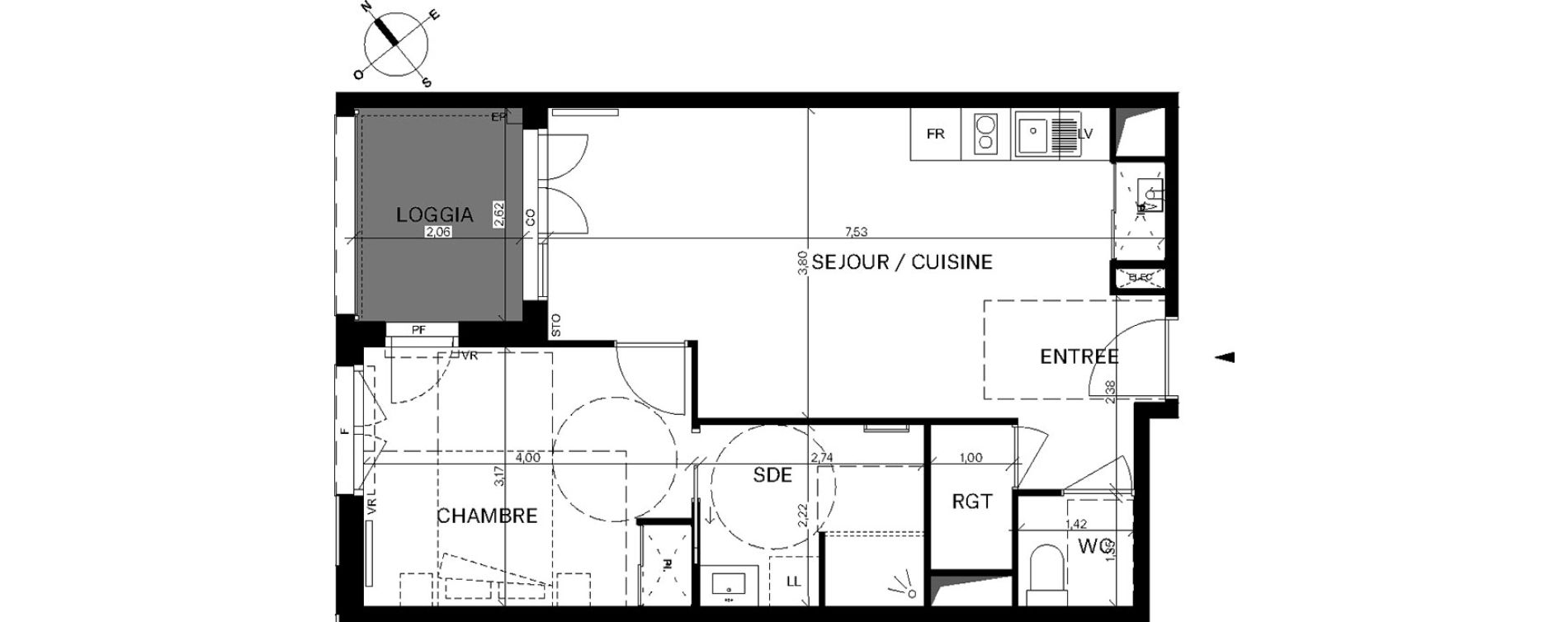 Appartement T2 de 49,62 m2 &agrave; Bordeaux Chartrons