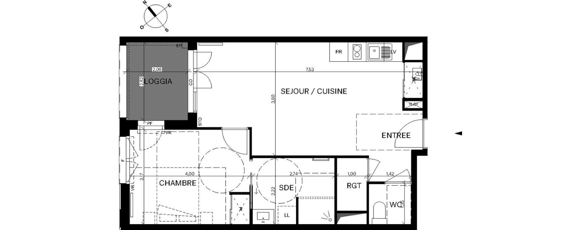 Appartement T2 de 49,62 m2 &agrave; Bordeaux Chartrons