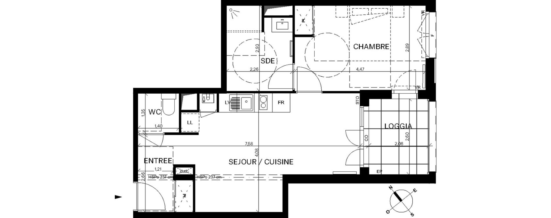 Appartement T2 de 45,44 m2 &agrave; Bordeaux Chartrons