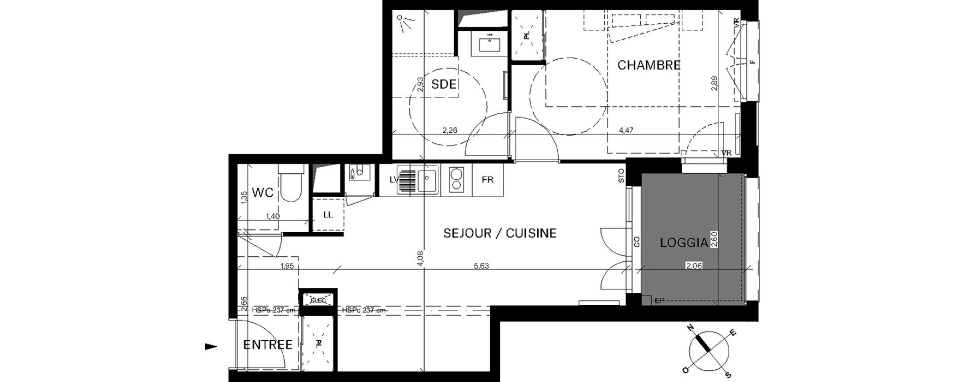 Appartement T2 de 45,45 m2 &agrave; Bordeaux Chartrons