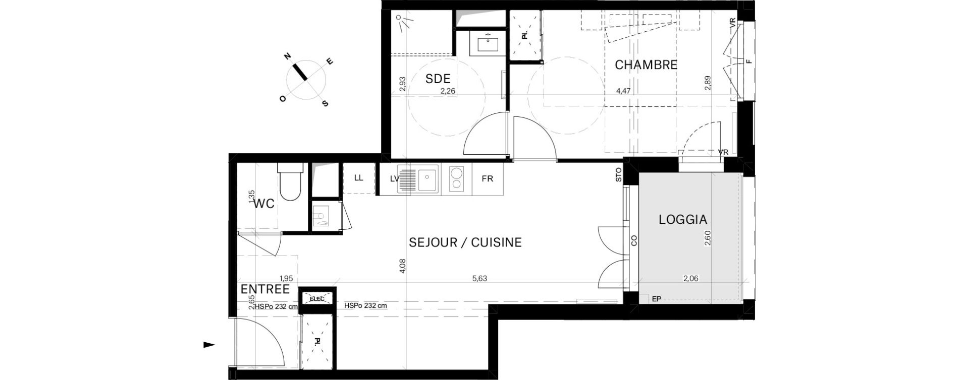 Appartement T2 de 45,39 m2 &agrave; Bordeaux Chartrons