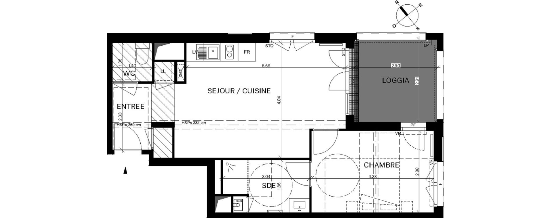 Appartement T2 de 47,55 m2 &agrave; Bordeaux Chartrons