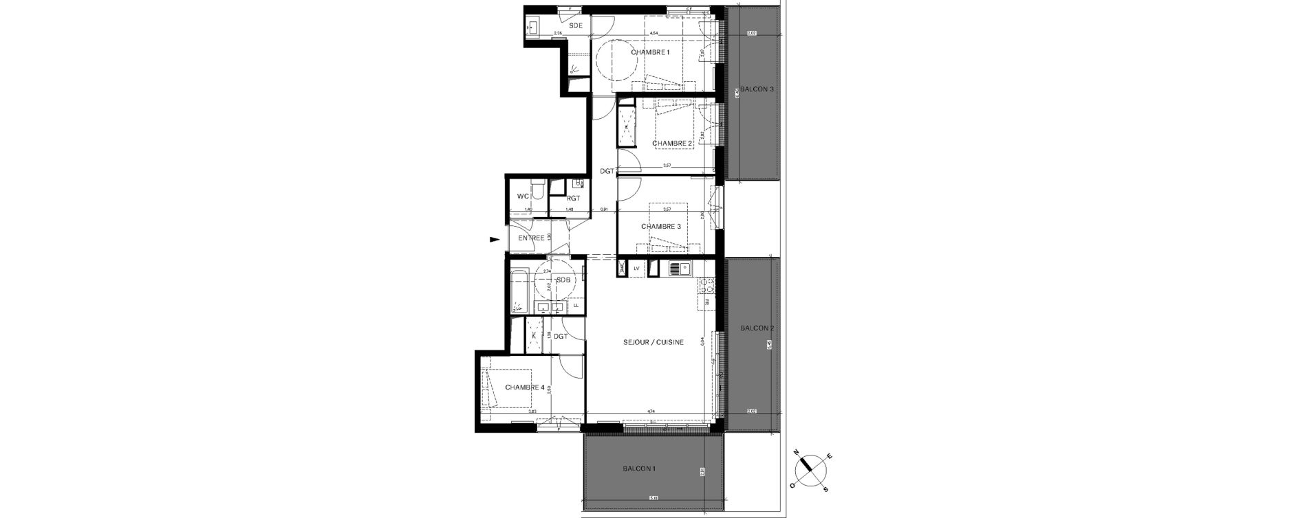 Appartement T5 de 95,66 m2 &agrave; Bordeaux Chartrons