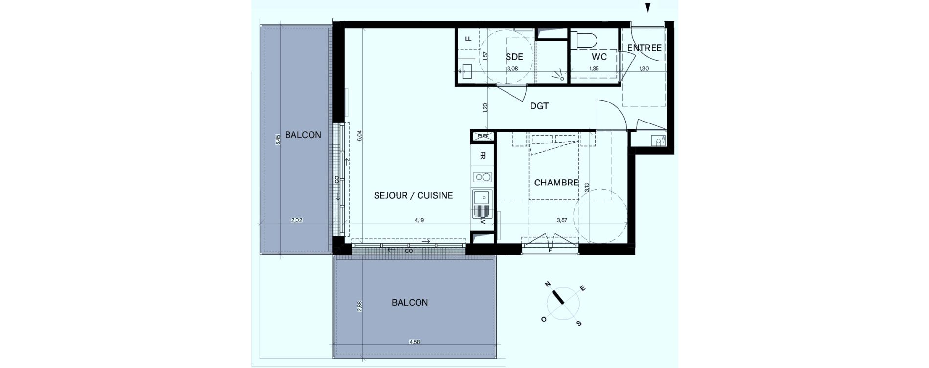 Appartement T2 de 49,56 m2 &agrave; Bordeaux Chartrons
