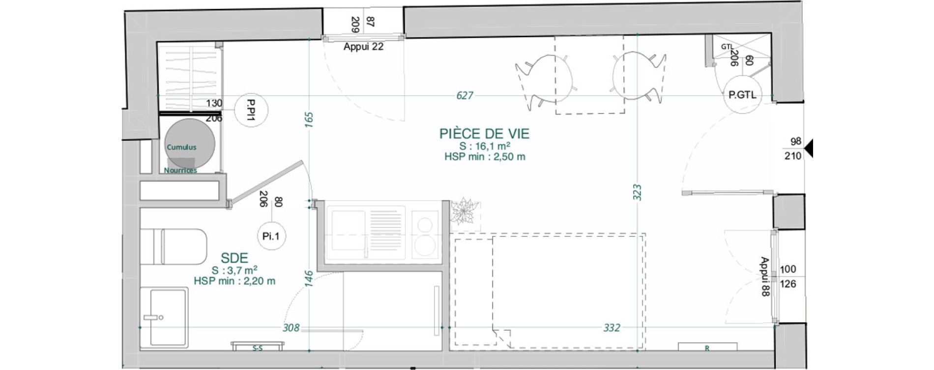 Appartement T1 de 19,80 m2 &agrave; Bordeaux Nansouty