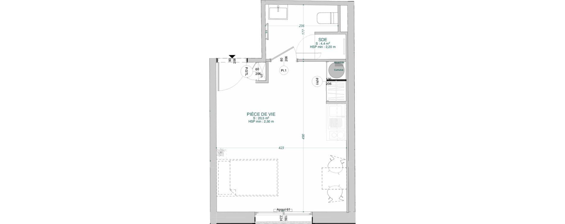 Appartement T1 de 24,90 m2 &agrave; Bordeaux Nansouty