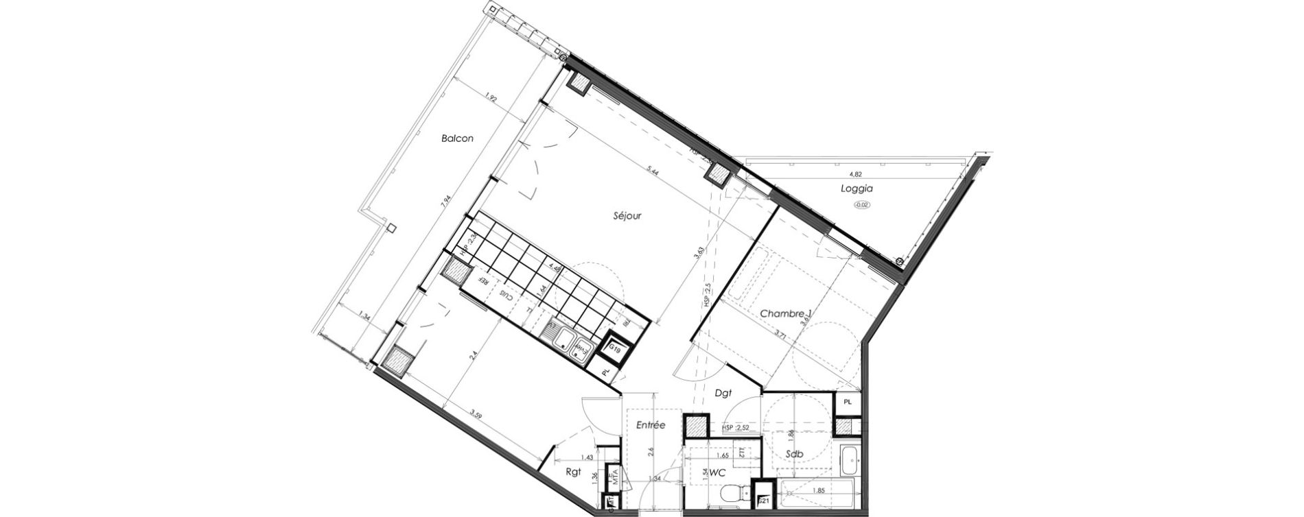 Appartement T3 de 65,79 m2 &agrave; Bordeaux Saint-jean belcier