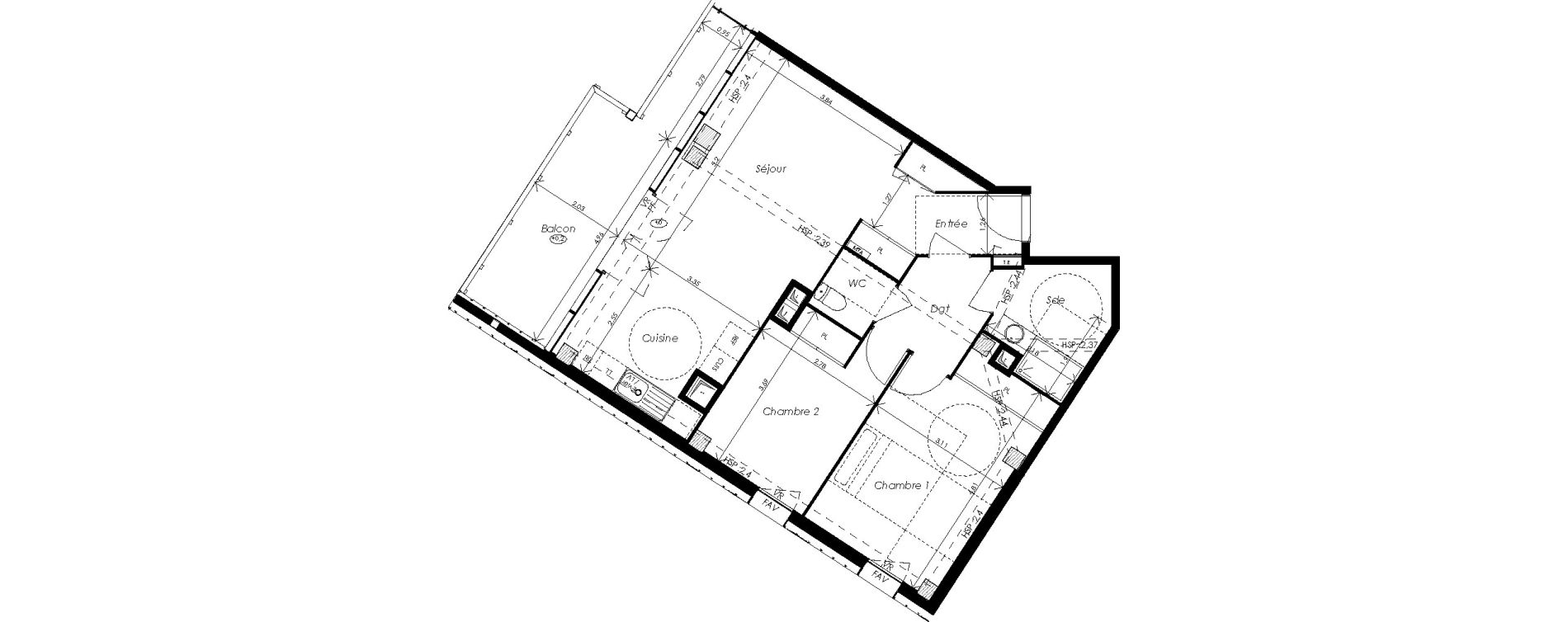 Appartement T3 de 67,41 m2 &agrave; Bordeaux Saint-jean belcier