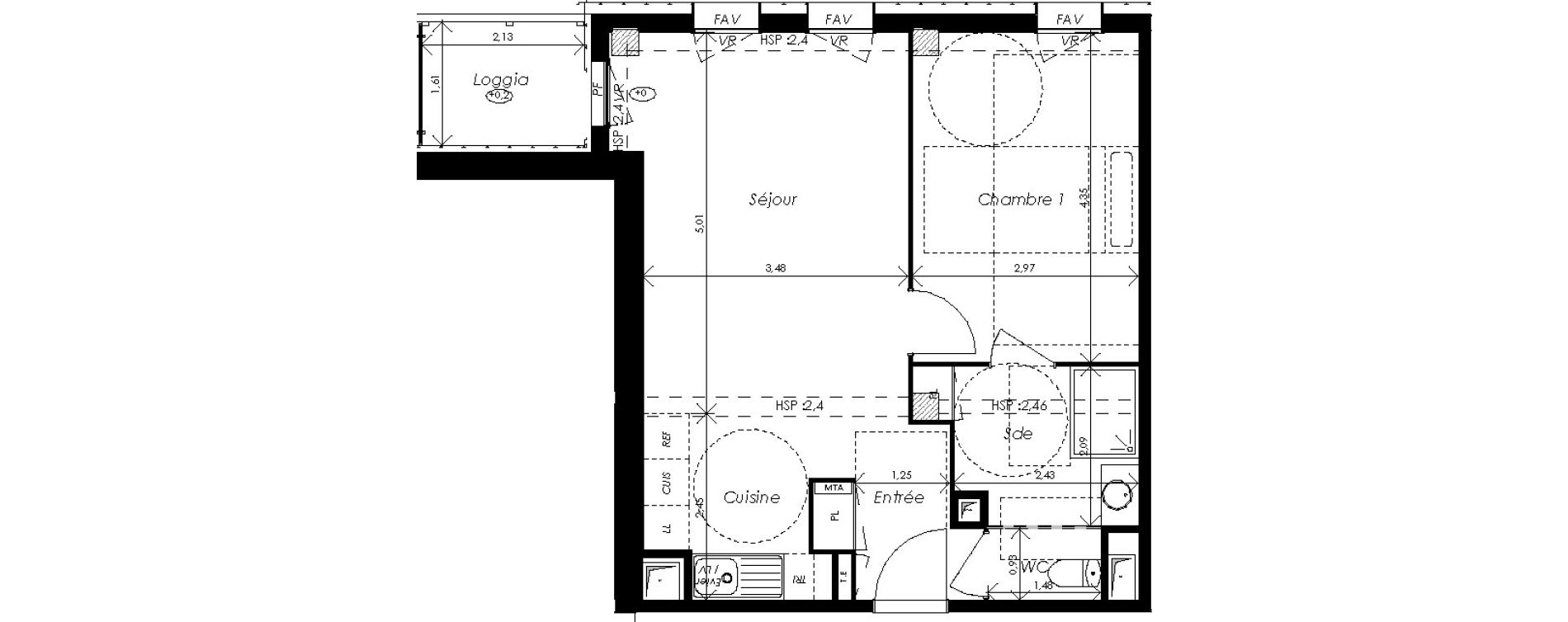 Appartement T2 de 46,83 m2 &agrave; Bordeaux Saint-jean belcier