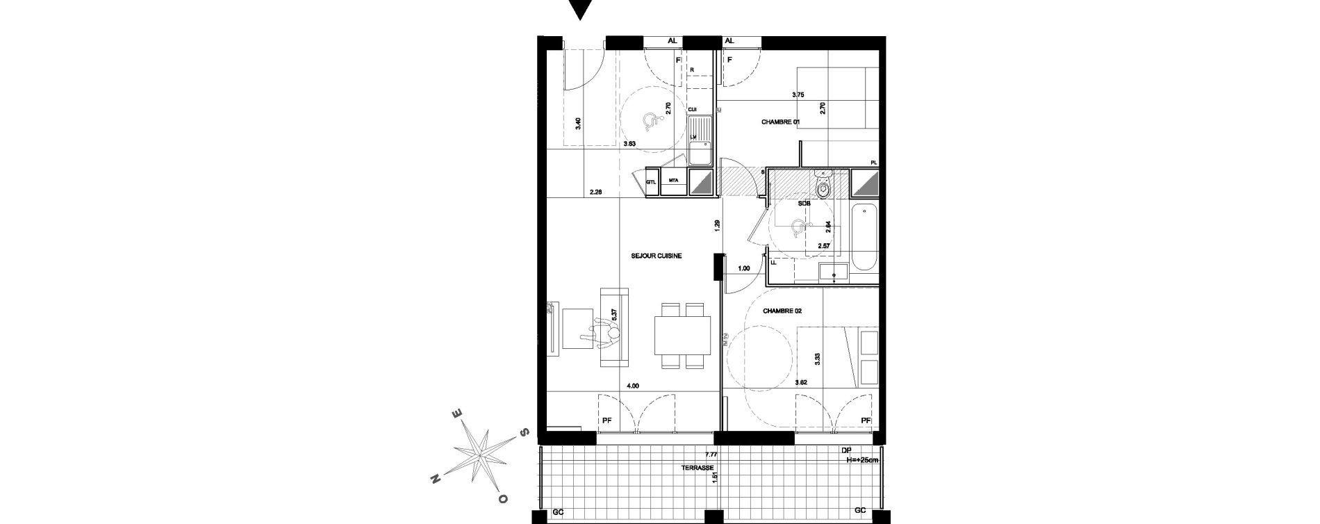 Appartement T3 de 65,00 m2 &agrave; Bordeaux Brazza