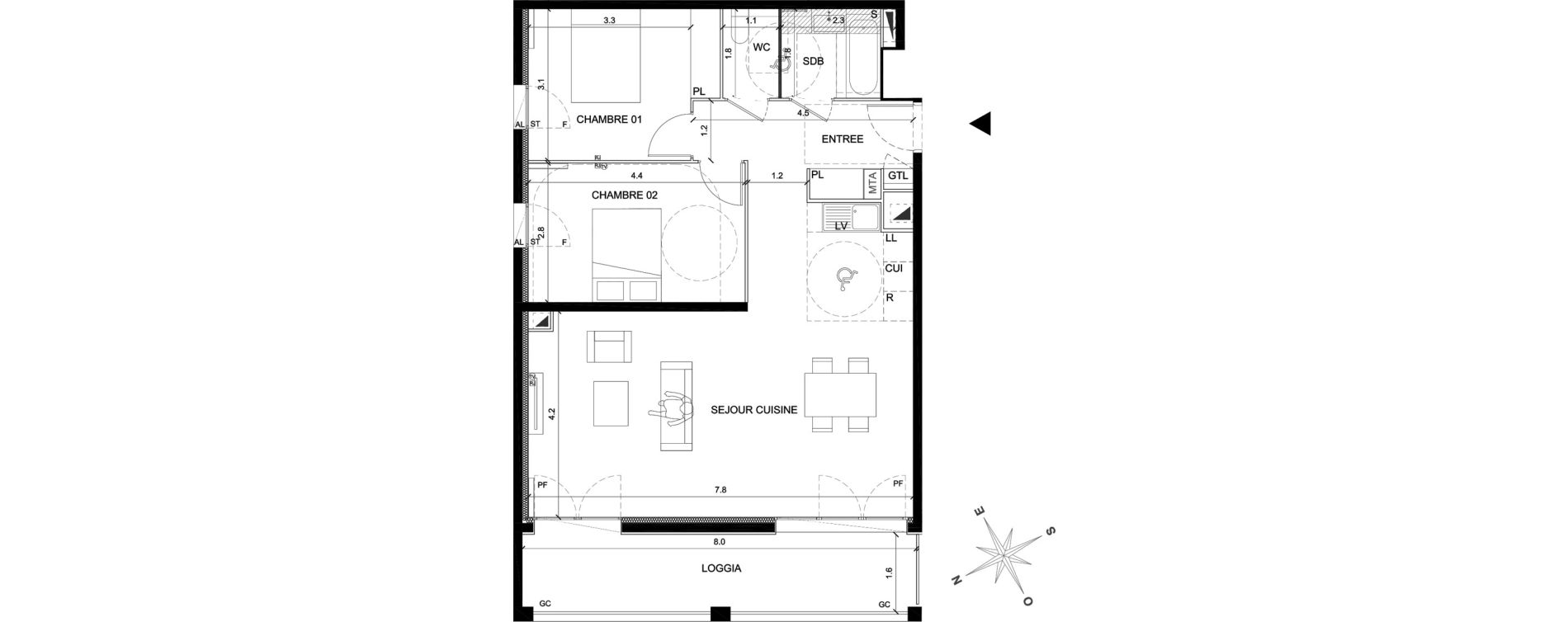Appartement T3 de 76,57 m2 &agrave; Bordeaux Brazza