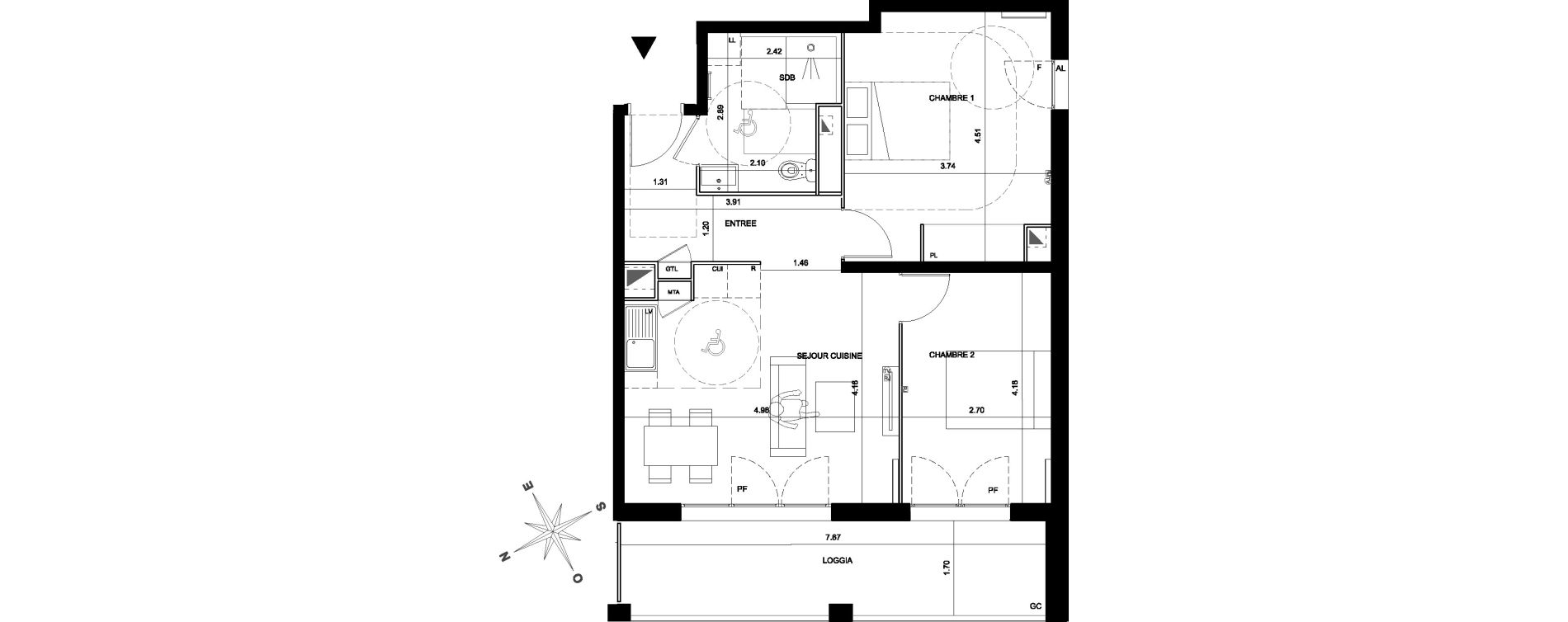 Appartement T3 de 61,35 m2 &agrave; Bordeaux Brazza