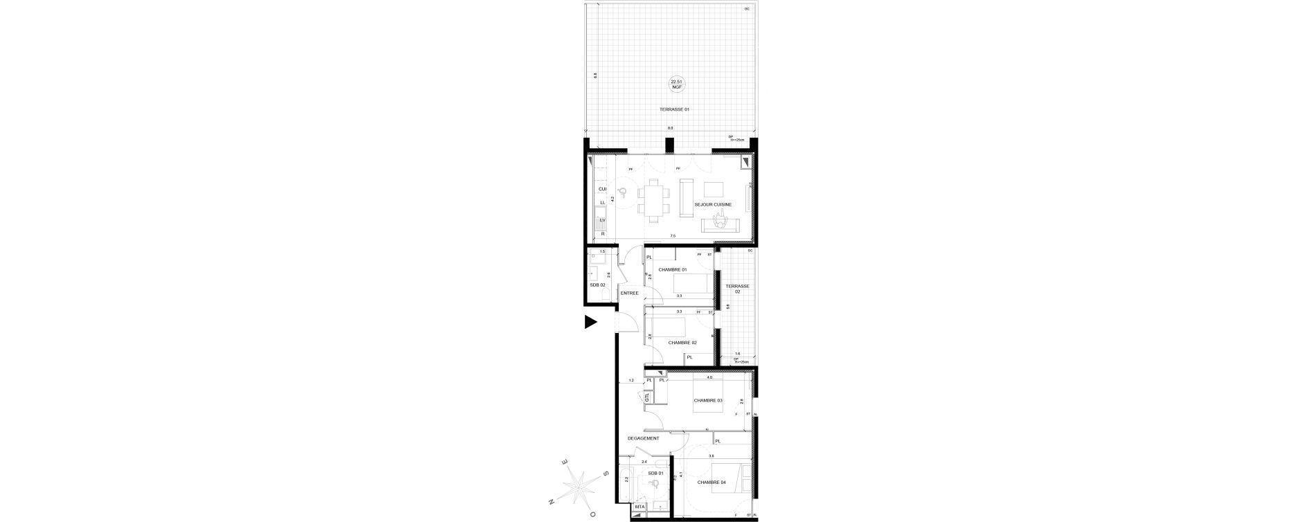 Appartement T5 de 100,63 m2 &agrave; Bordeaux Brazza