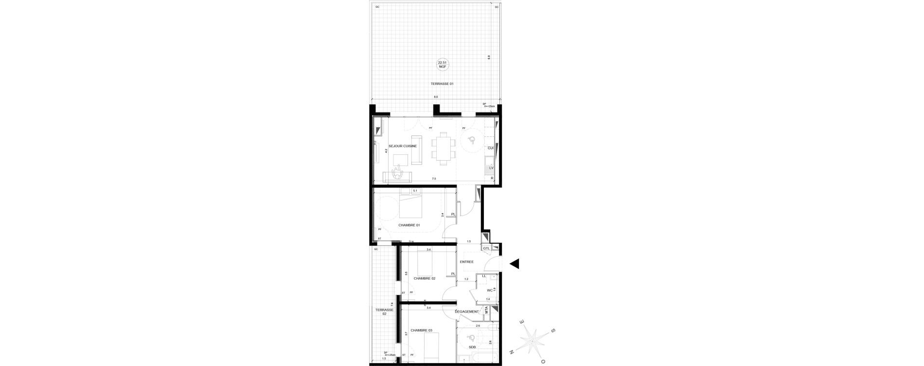 Appartement T4 de 96,19 m2 &agrave; Bordeaux Brazza