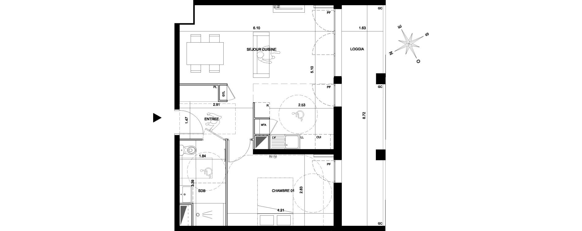 Appartement T2 de 50,55 m2 &agrave; Bordeaux Brazza