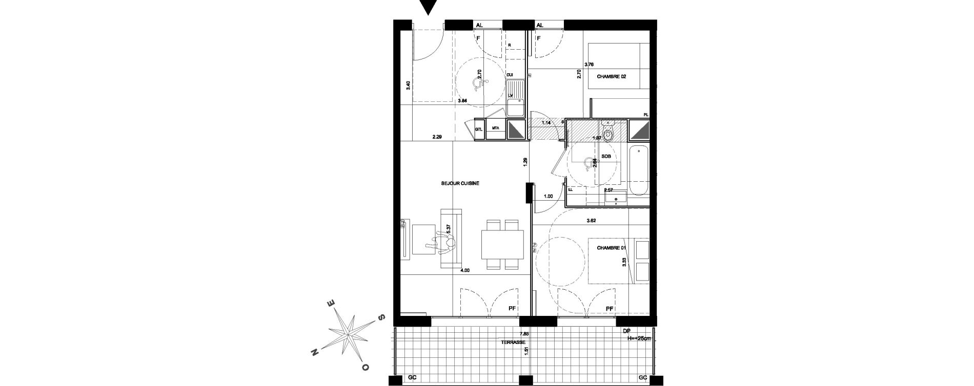 Appartement T3 de 64,95 m2 &agrave; Bordeaux Brazza
