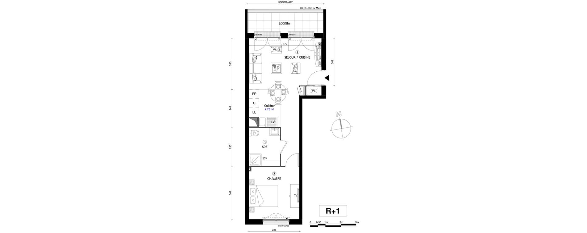 Appartement T2 de 43,40 m2 &agrave; Bordeaux Bassins a flot