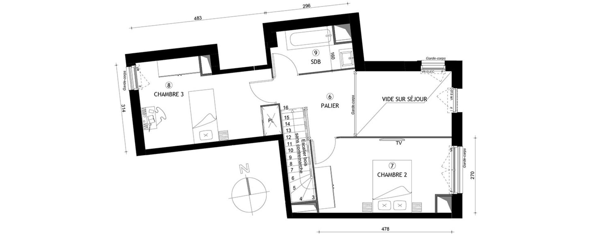 Duplex T4 de 92,10 m2 &agrave; Bordeaux Bassins a flot