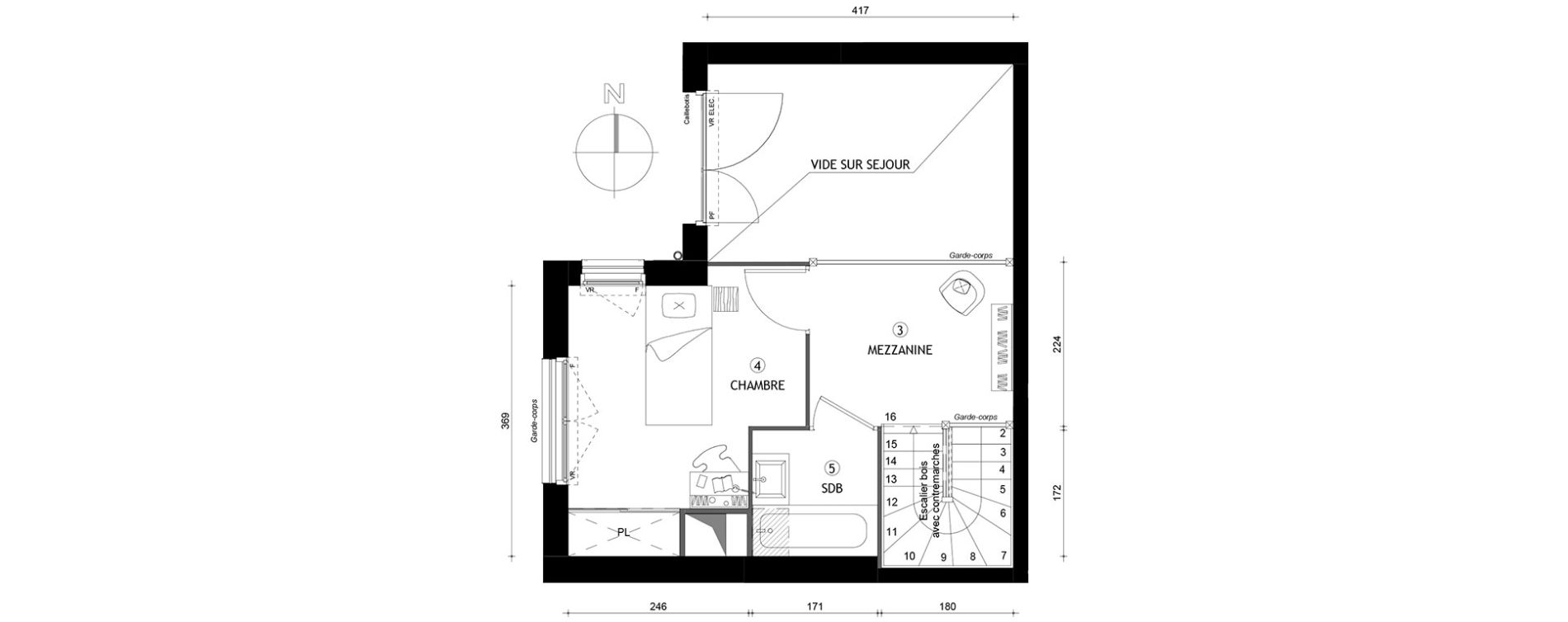 Duplex T2 de 51,70 m2 &agrave; Bordeaux Bassins a flot