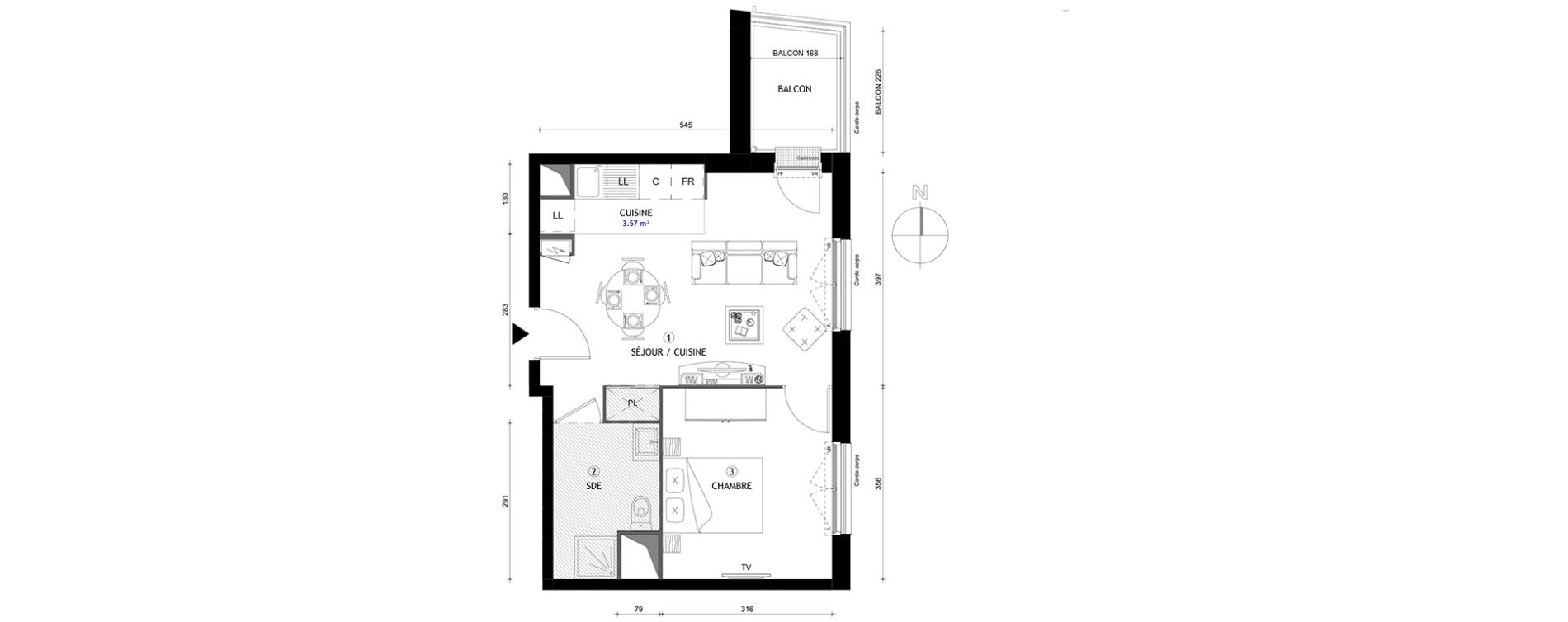 Appartement T2 de 39,40 m2 &agrave; Bordeaux Bassins a flot
