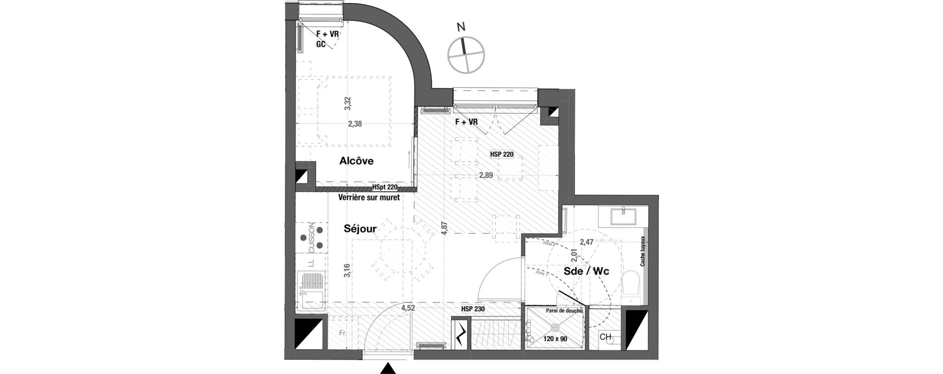 Appartement T1 bis de 32,70 m2 &agrave; Bordeaux Cauderan