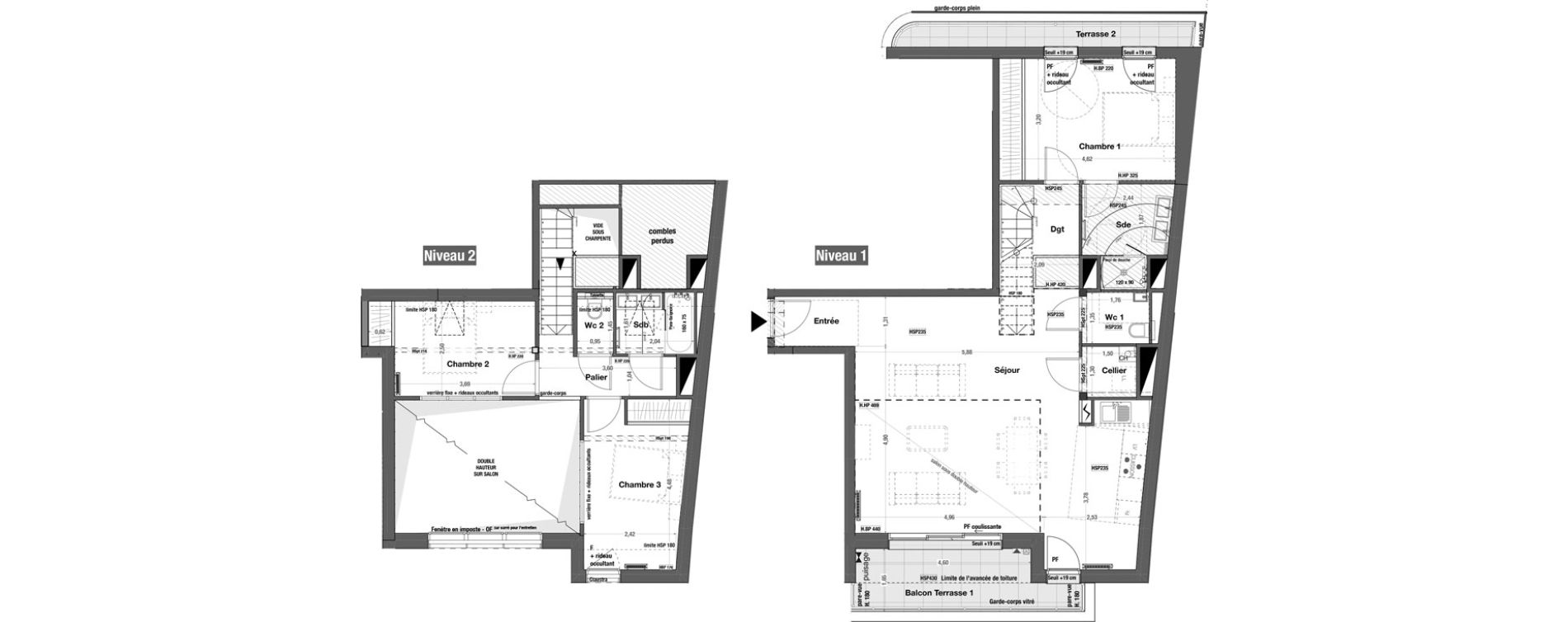 Duplex T4 de 103,60 m2 &agrave; Bordeaux Cauderan