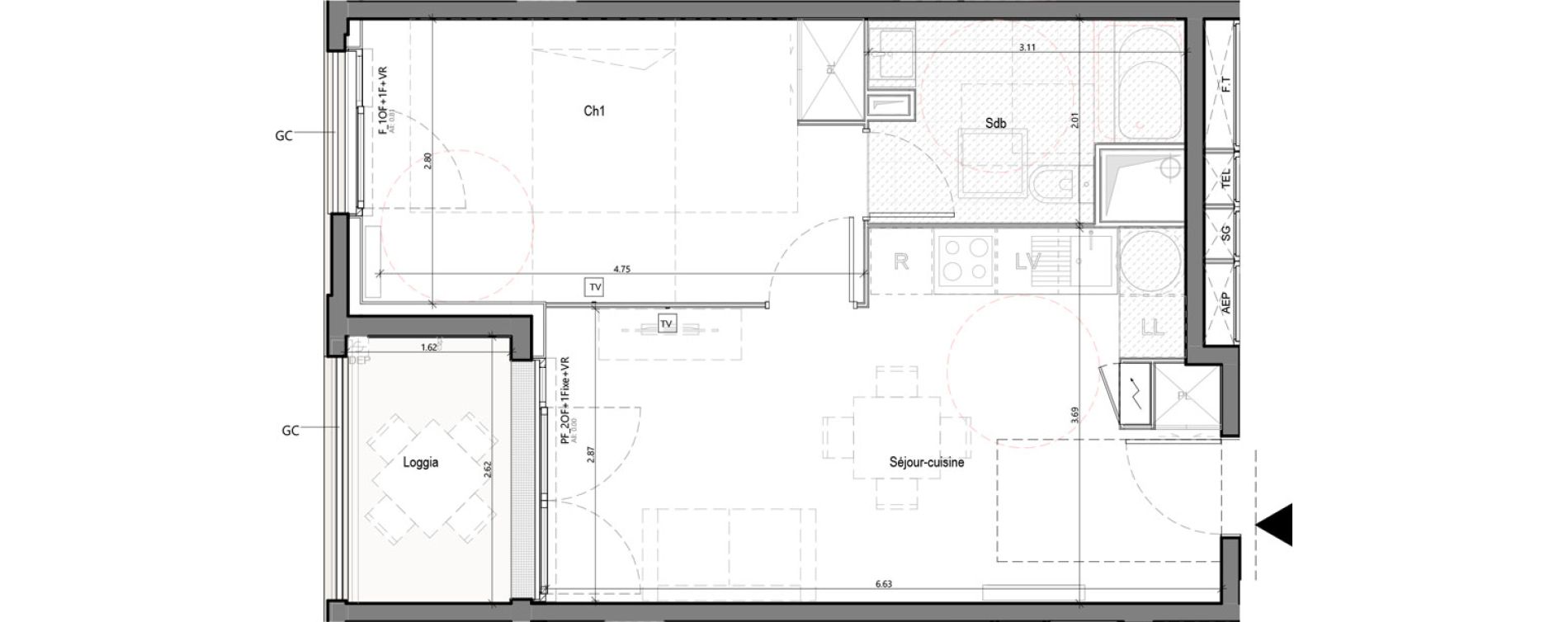 Appartement T2 de 40,29 m2 &agrave; Bruges Terrefort