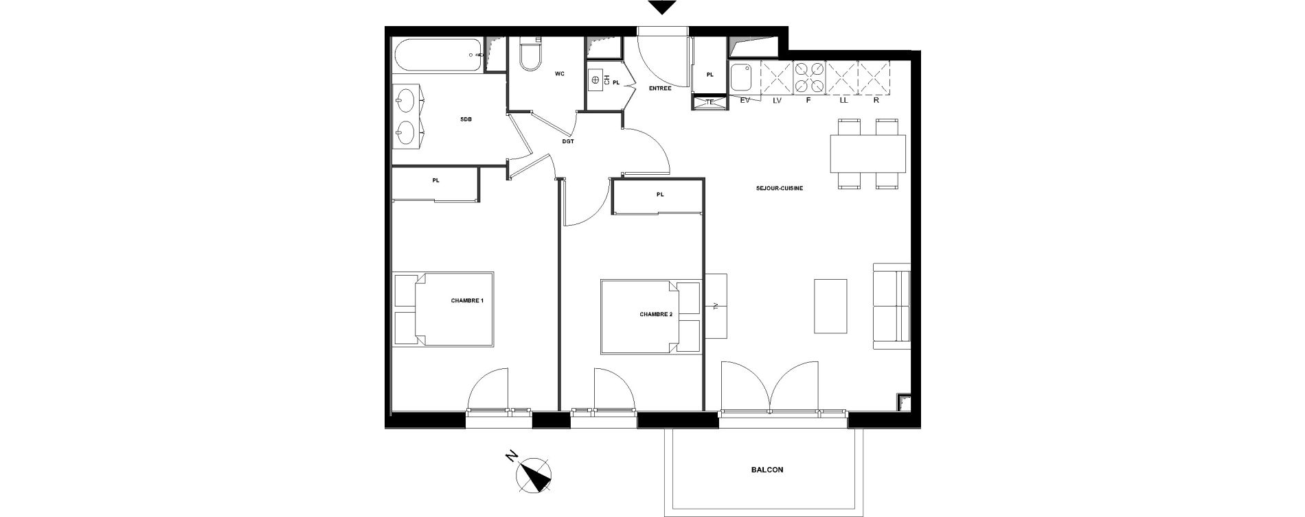 Appartement T3 de 63,71 m2 &agrave; Bruges Centre