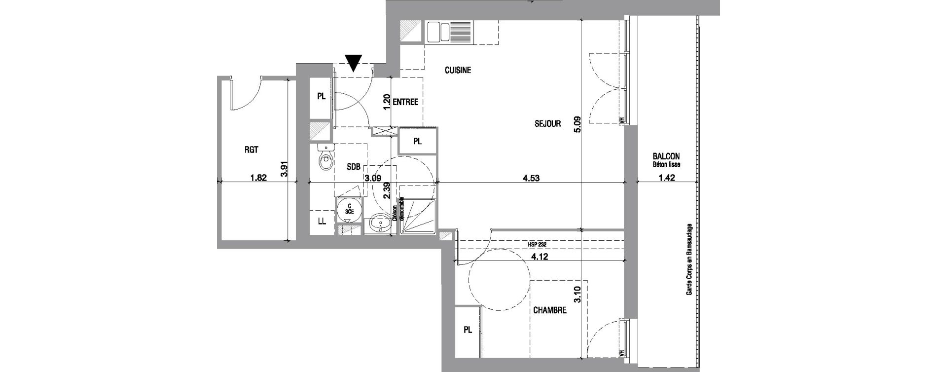 Appartement T2 de 47,40 m2 &agrave; Bruges Le tasta