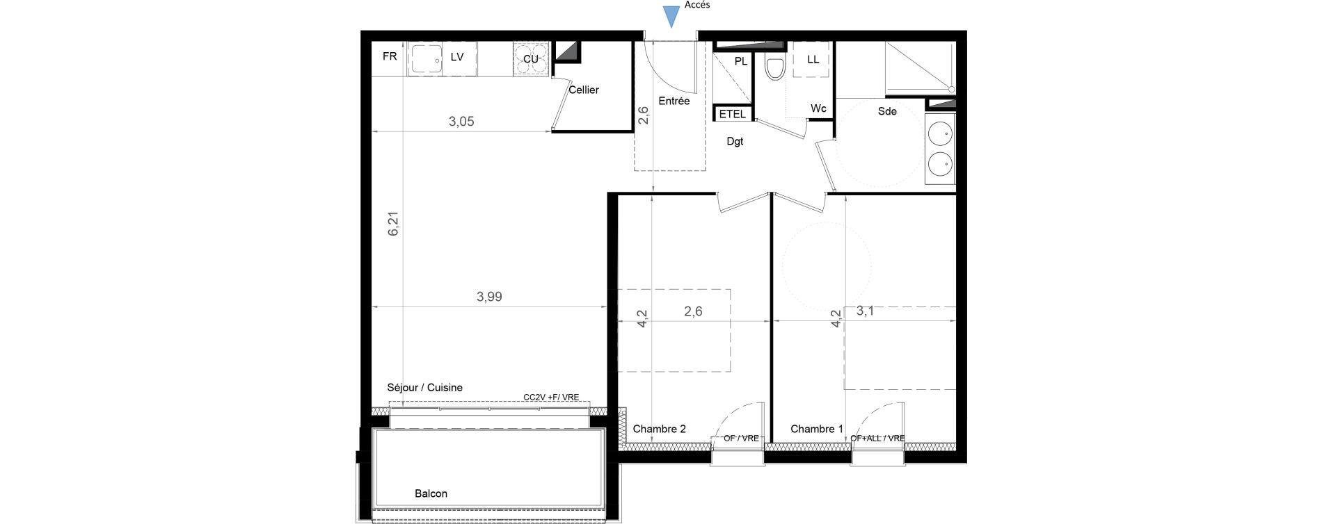 Appartement T3 de 62,39 m2 &agrave; Bruges Ausone