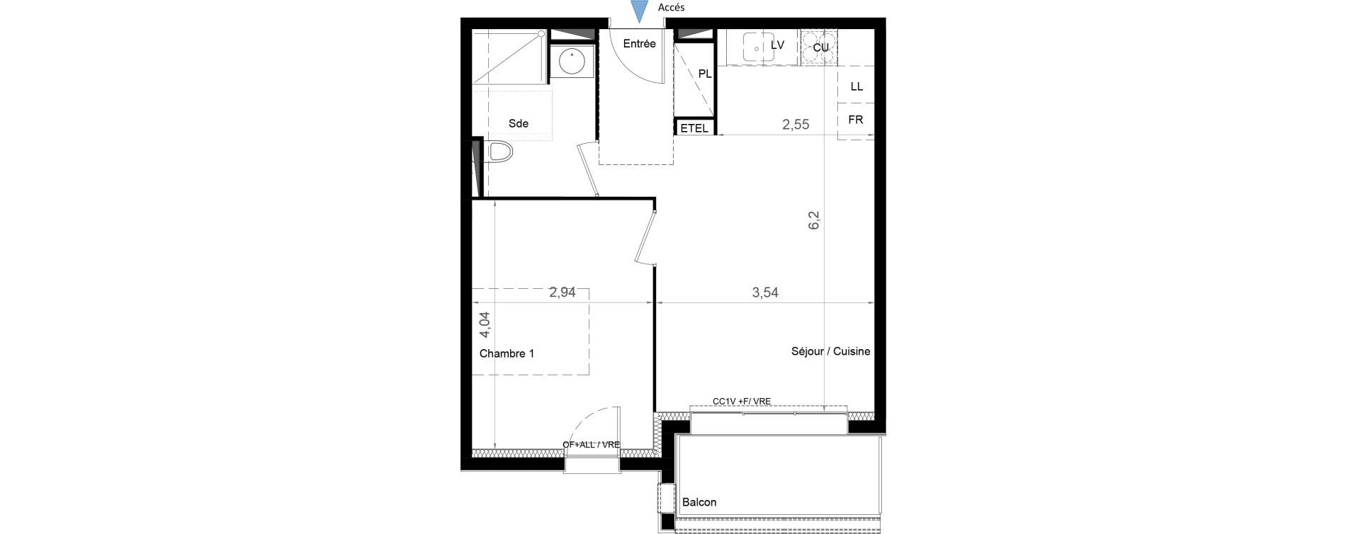 Appartement T2 de 40,96 m2 &agrave; Bruges Ausone