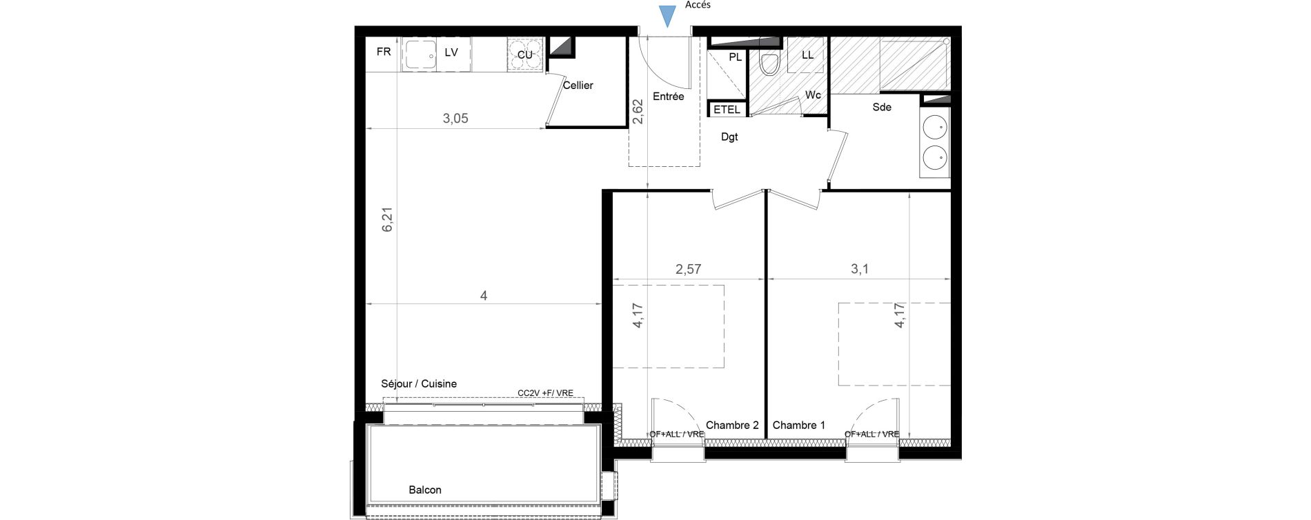 Appartement T3 de 64,23 m2 &agrave; Bruges Ausone