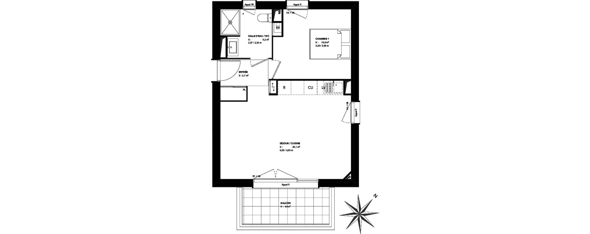 Appartement T2 de 44,90 m2 &agrave; Bruges Cimeti&egrave;re nord - petit bruges
