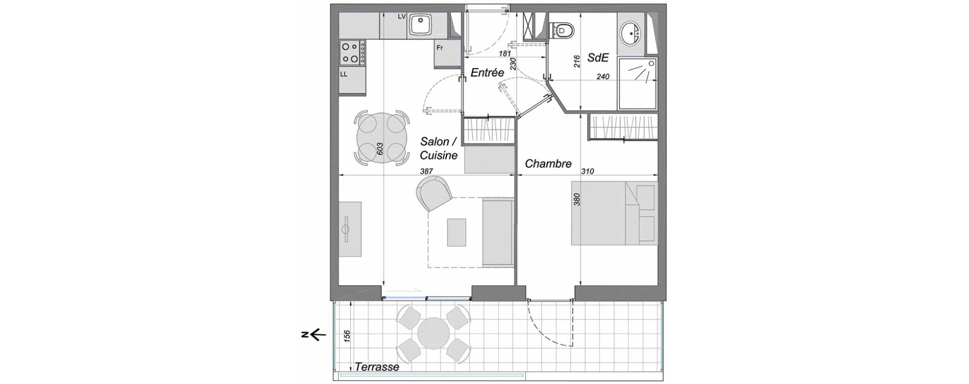 Appartement T2 de 40,60 m2 &agrave; Bruges Centre