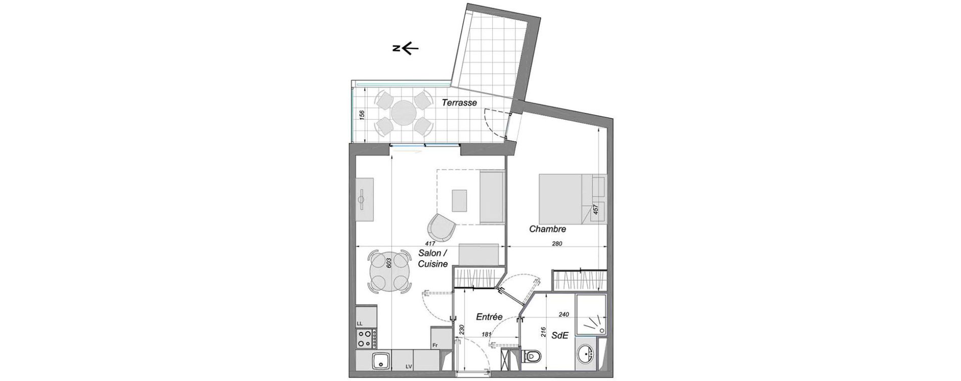 Appartement T2 de 42,90 m2 &agrave; Bruges Centre