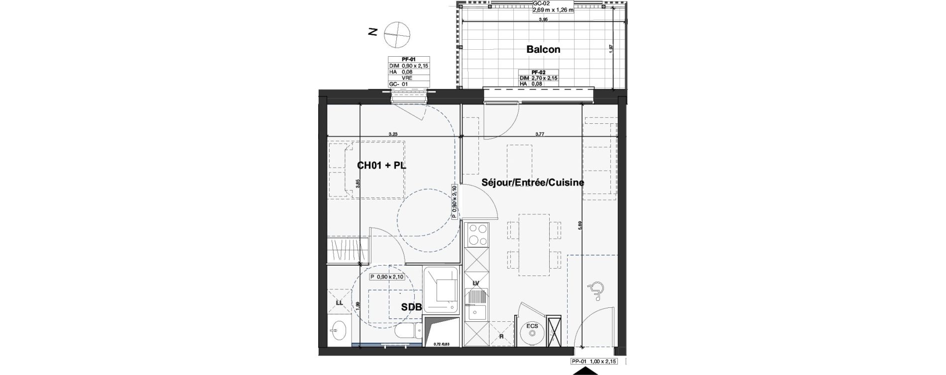 Appartement T2 de 40,26 m2 &agrave; Camblanes-Et-Meynac Centre