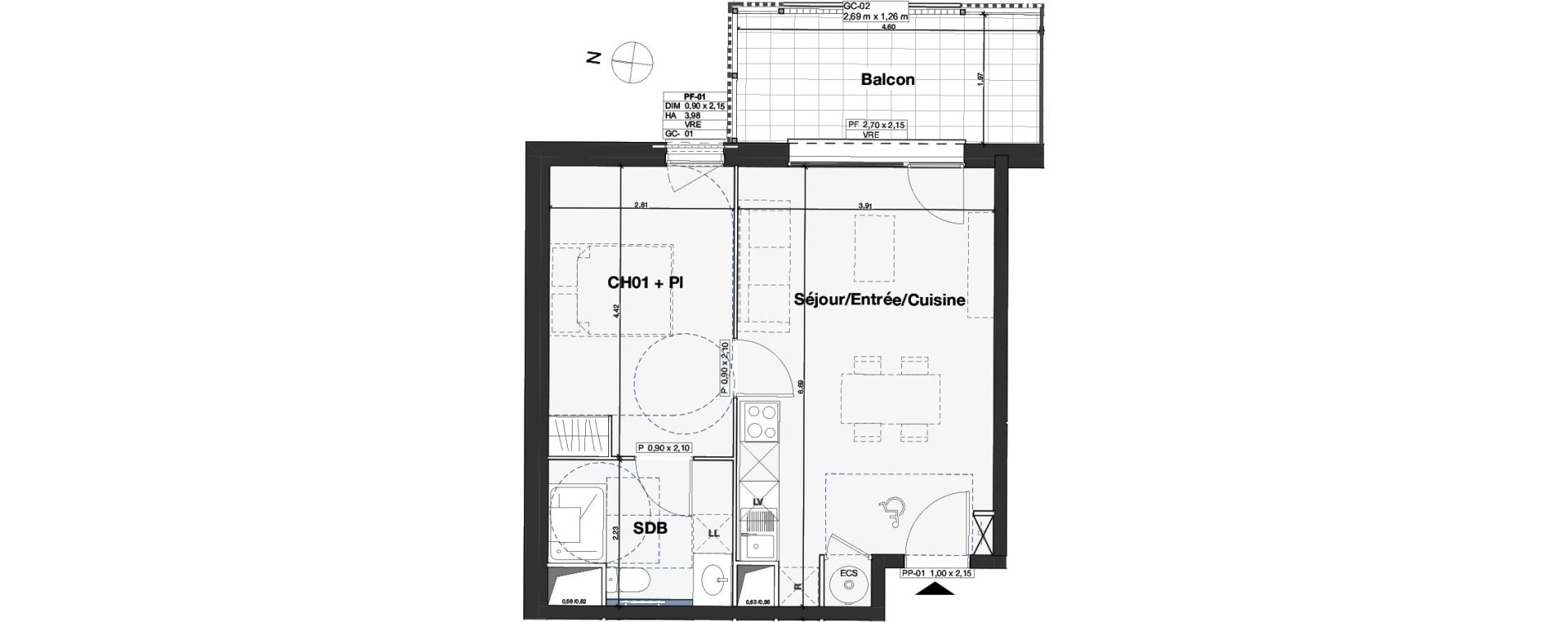 Appartement T2 de 42,59 m2 &agrave; Camblanes-Et-Meynac Centre